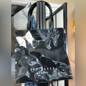 Ted Baker London black Vinyl Shopper Tote Bag Iconic white bow